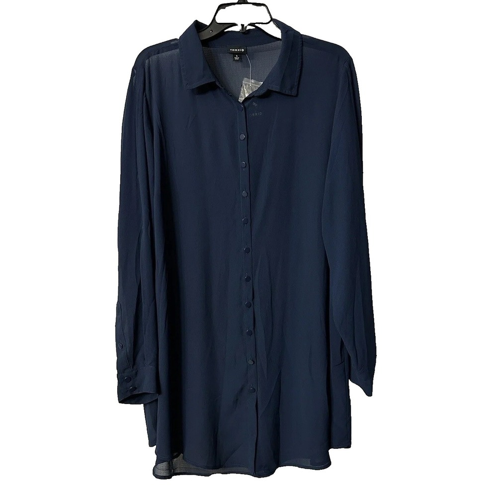 NWT Torrid Womens Navy Blue Long Sleeve Button Cold Shoulder Top Shirt Size 1X